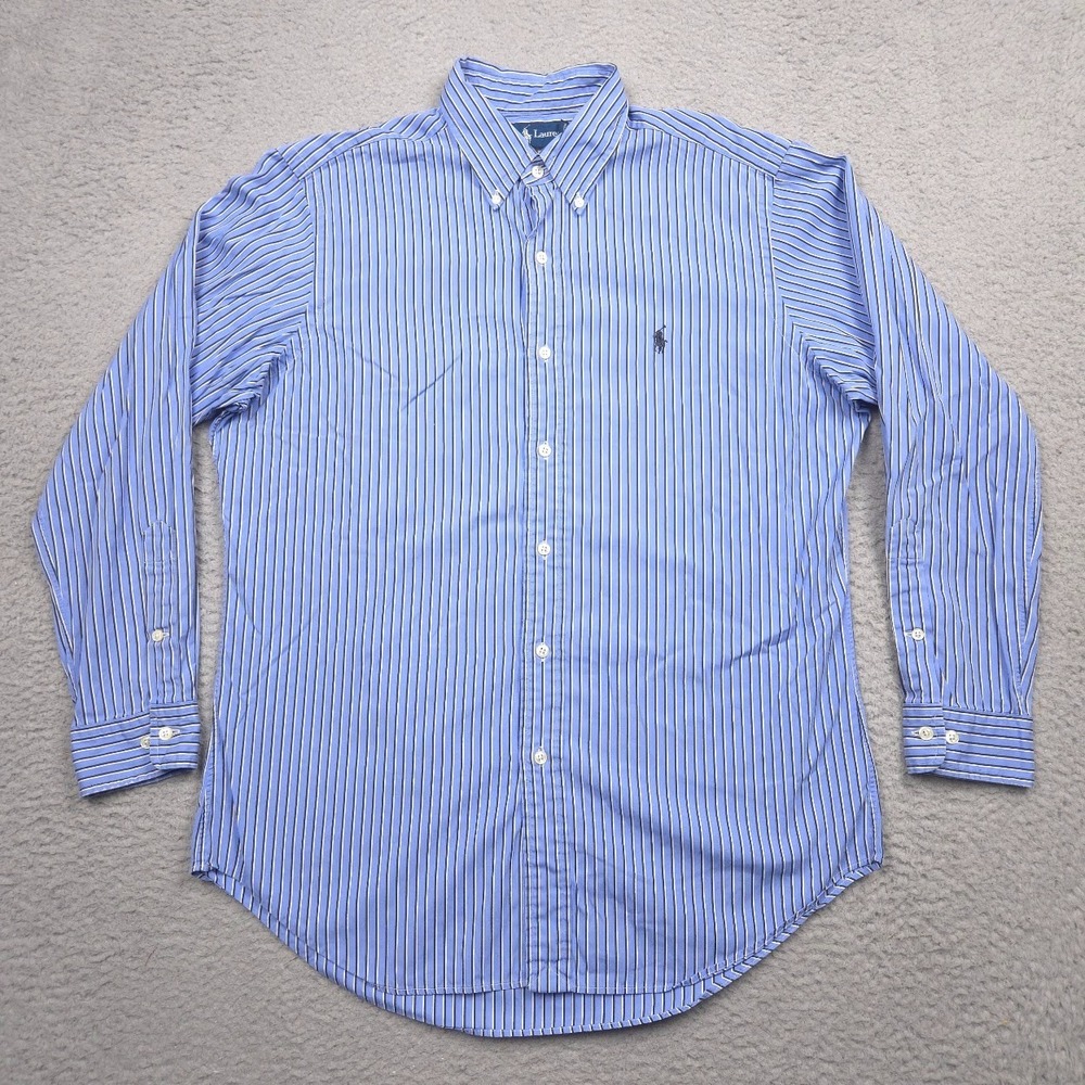 Polo Ralph Lauren Button Down Shirt Men L Classic Fit Blue Stripe Long Sleeve